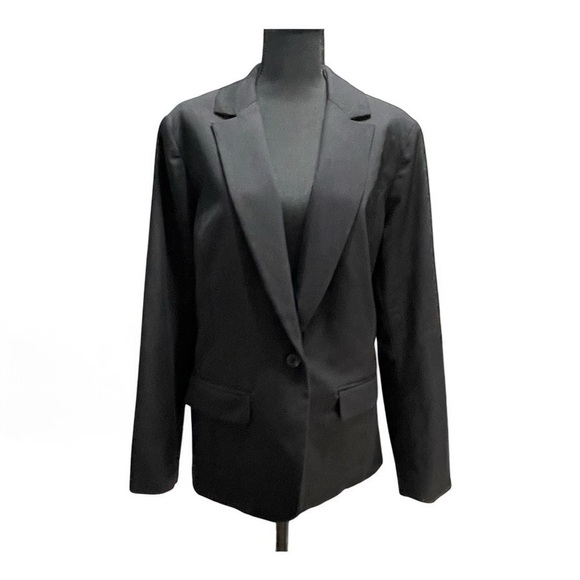 Liz Claiborne Blazer Women’s Fit Black Pockets Single Button Satin Lining Sz 16W - Picture 2 of 4
